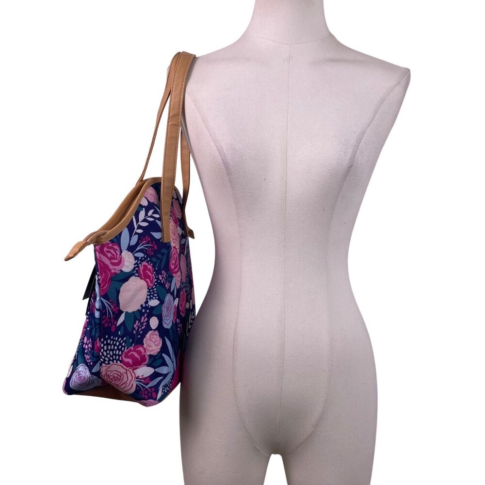 Fit + Fresh Women’s Navy Blue Floral Insulated Lunch Tote With Dual Tan Handles - Picture 11 of 11
